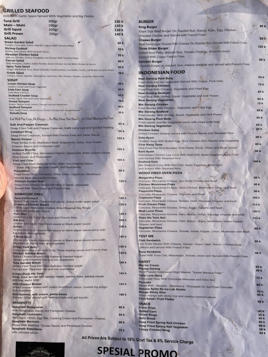 Taris Bali Menu - Image 1